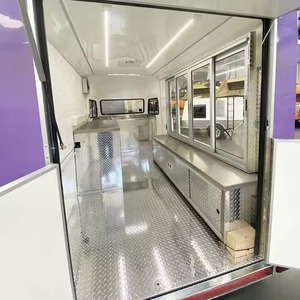 Camion de restauration mobile violet moderne à 4 roues, châssis en acier inoxydable, remorque de traiteur en aluminium, 4 personnes, burgers, frites, glaces - Product Image 4