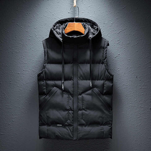 2025 hommes mode chaude hiver coupe-vent à capuche veste sans manches solide gilet avec poches décontractées grande taille imperméable gilet - Product Image 6