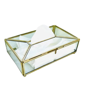 Porte serviettes en verre fait main décoratif antique moderne plaqué or porte-mouchoirs avec boîte à mouchoirs transparente - Product Image 1