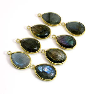 Multi-Flashy Labradorite Poire Tablet Cut 925 Sterling Silver Gold Plated Bezel Set Single Loop Connector 22x13mm Loose Gemstones - Product Image 1