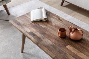 Mesa de Centro de Nogal, Estilo Moderno de Mediados de Siglo, Mesa de Centro Rectangular de Madera de Nogal Maciza, Muebles de Salón con Tapa de Madera - Product Image 3