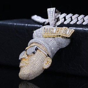 Pendentif en diamant moissanite 3D grand format, style rappeur, chaîne cubaine plaquée or rose, charme hip-hop, dessin animé, personnalisé pour homme, certifié IGI - Product Image 2