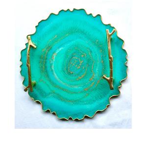 Plateau en résine au design moderne et de luxe pour article surdoué Plateau de service rond en résine de qualité supérieure avec poignée en métal - Product Image 1