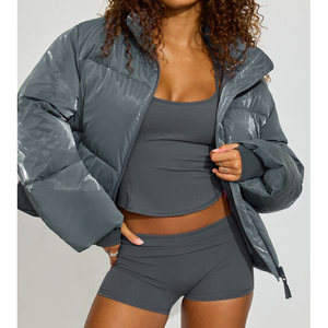 Chaqueta Acolchada para Mujer, Estilo Urbano, Nueva Moda, Cortavientos, Cuello Camisero, Color Gris Brillante, Cómoda - Product Image 5