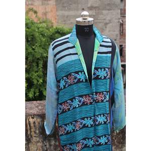 Indien fait à la main Vintage soie veste ouverte réversible Long manteau soie Robe couvrir robe - Product Image 2