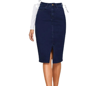 Jupe en jean pour femmes, élégante et longue, adaptée aux tenues de printemps et d'automne, jupe en jean pour femmes, taille haute, coupe droite - Product Image 3