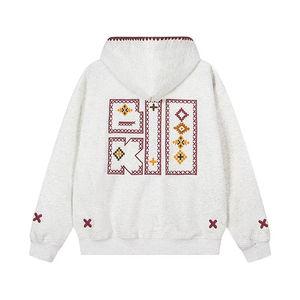 Sudadera con capucha personalizada con cremallera completa y bordado de otoño, Sudadera con capucha de hombre de gran tamaño de algodón 100% - Product Image 4