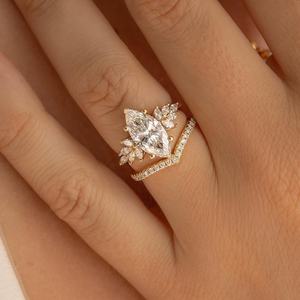 Marquise Cut Solitaire Engagement Ring with <b>Petal</b> Side Accents Silver Gold Bridal Platinum Jewelry Wholesale - Product Image 2