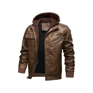 Veste en cuir PU bleu pour homme, fermeture éclair, col rabattable, manches régulières, style automne - Product Image 2