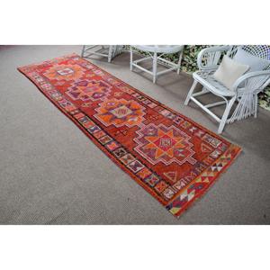 3.1x9.8 ft Turkish Vintage <b>Red</b> <b>Wool</b> Patchwork Rug with Latex Backing Eco-Friendly Bordered Rug - Product Image 4
