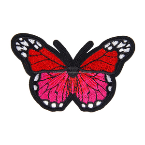 Etiquetas de cuero de alta calidad Hierro en parches para prendas Lavable Nueva forma de mariposa colorida/Tela de sarga adhesiva merrow border - Product Image 6