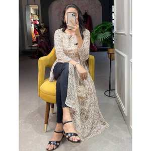 Charming <b>White</b> <b>Chiffon</b> Nayra Cut Dress with Animal Print for Event Wear Kurti - Product Image 2