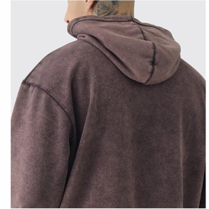 OEM Pullover Streetwear Acid Wash Cotton Hoodies No Drawstring Hoodie Custom Vintage Distressed Hoodies Men - Product Image 5