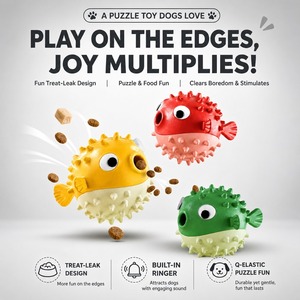 Juguete Masticable Interactivo para <span class=keywords><strong>Perros</strong></span>, Pelota Molar Elástica de TPR Resistente a Mordidas, con Forma de Pez, Dispensador de Golosinas - Product Image 2