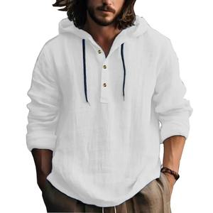 24 New <b>Men's</b> Cotton and Linen Large Size Casual Sweater Hooded Loose Long Sleeve <b>Hoodie</b> with Digital Printing - Product Image 3