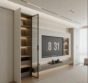 Mobile TV in Legno Ecologico per TV da 75 Pollici con Armadietti Chiusi, Arredamento per <span class=keywords><strong>Soggiorno</strong></span> e Studio - Product Image 4