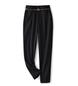 Women High Waist Pleated Straight Leg Crepe <b>Pants</b> With Belt Solid Color Casual Full Length Autumn Wear - Product Image 2