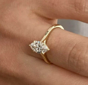 Bague solitaire en or massif 14 carats cultivée en laboratoire diamant taille marquise Style romantique or bijoux fins bague de fiançailles pour femmes - Product Image 5