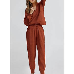 Trajes de dos piezas informales de verano para mujer, chándales de manga larga sólidos para ropa de calidad para mujer - Product Image 3