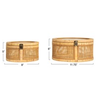 Boîte de rangement ronde en rotin empilable avec couvercles en verre, boîte de rangement artisanale, écologique, naturelle, décoration intérieure et extérieure, vente en gros du Vietnam