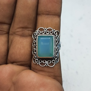 Anillo de plata 925 bohemio de Calcedonia Rectangular, joyería de piedras preciosas naturales de corte esmeralda hecha a mano para regalo de fiesta de cumpleaños de boda - Product Image 2