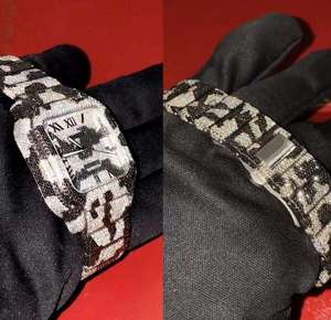 Montre-bracelet analogique de luxe pour homme, bracelet en acier inoxydable, demi-sertie de diamants moissanite, mouvement mécanique 20 mm - Product Image 6