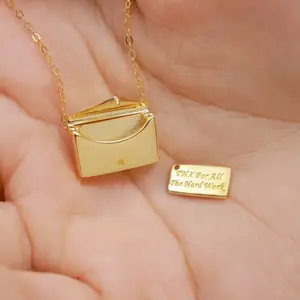 Trending Sterling Silver Gift Jewelry Necklace Gold Plated I Love You Message Personalized Love Letter Envelope Pendant Necklace