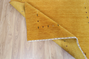 Alfombra Gabbeh de Lana Amarilla con Borde de Puntos, Estilo Bohemio, Alfombra para Sala de Estar, Decoración Acogedora para el Hogar - Product Image 6