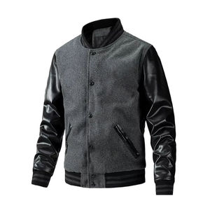 Chaqueta de hombre de talla grande con manga de piel auténtica y tendencia personalizada, ropa de calle de invierno para hombre, chaqueta de bombardero de béisbol para hombre - Product Image 2
