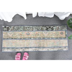 Vintage 1.5 X 3.9ft Turkish <b>Rug</b> Green <b>Blue</b> Patchwork Design Wool Seagrass Latex Rectangular <b>Large</b> Area for Hallway Room Decor - Product Image 1