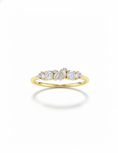 Anillo de boda de oro puro de 10K y 14K con diamantes cultivados en laboratorio, estilo baguette y redondo, anillos apilables a juego, regalos de aniversario para mujeres. - Product Image 1