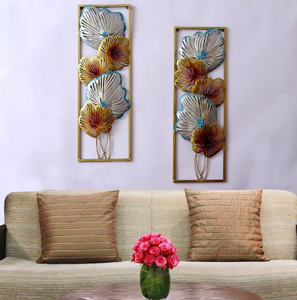 Ak – cadre Floral en laiton, grande feuille, deux ensembles d'art mural en métal multicolore - Product Image 1