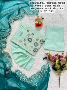 เครื่องแต่งกายดีไซน์เนอร์ชุดเดรสวิสคอสเคอร์ติสำหรับงานทำมือพร้อม dupatta ช้อปปิ้งออนไลน์อินเดีย - Product Image 2