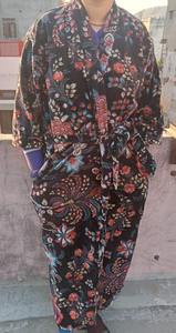 Women's Coral Fleece <b>Long</b> Cotton <b>Kimono</b> Robe Floral Pattern Soft Velvet Printed Home Wear Use Loungewear Sleepwear Plus Size - Product Image 3