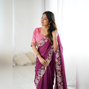 Sari Indio Elegante para Fiesta, Listo para Usar, con Trabajo de Zari Pesado, Seda Nupcial, el Más Vendido al por Mayor - Product Image 2