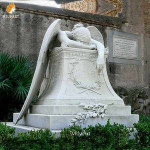 <span class=keywords><strong>Monument</strong></span> funéraire en marbre blanc sculpté à la main de style occidental MILY, ange pleurant, à vendre - Product Image 4