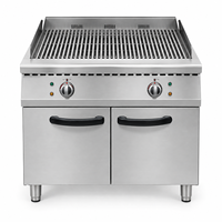 Grill au gaz commercial en acier inoxydable avec armoire, plaque de cuisson en pierre de lave pour restaurant et snack-bar
