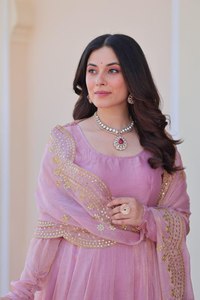 Designer indien nouvelle robe Collection Fendy Chifron tissu avec multi paillettes broderie travail pour les femmes vêtements de mariage - Product Image 3