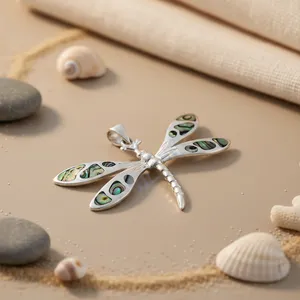 "925 Silver Dragonfly <b>Charm</b> <b>Pendant</b> Necklace with Mother of <b>Pearl</b>" - Product Image 2