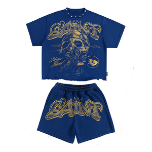 Camiseta unisex con serigrafía de algodón de 220gsm de alta calidad OEM, conjunto corto de gran tamaño informal con estampado de logotipo personalizado para hombre, talla sólida - Product Image 2