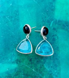 925 Sterling Silver Paraiba Tourmaline With Black Obsidian <b>Earring</b> , <b>Beautiful</b> Women <b>Earring</b> . - Product Image 6