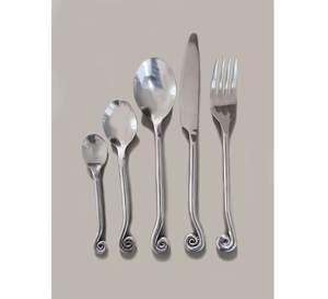 Ensemble de couverts en acier inoxydable, manche en spirale, fourchette, couteau, cuillère, design moderne, finition miroir/mat PVD or, passe au lave-vaisselle - Product Image 1