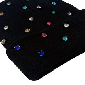 Gorros de Punto de Lana al por Mayor, Unisex, con Piedras Preciosas de 5 mm Bordadas a Mano, en Todos los Colores, Logotipo Personalizado, Gorros de Invierno para Exteriores - Product Image 3