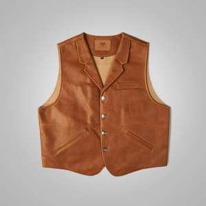 Chaleco de vaquero de piel de oveja marrón Vintage para hombre, chaleco transpirable para invierno, chaleco elegante - Product Image 4