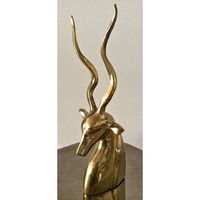 Escultura de Cabeza de Gazela de Latón Dorado WB INC, Estilo Moderno Vintage, Figura de Antílope Impala con Cuernos Largos, Metal Pulido, Artesanía