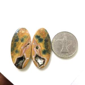 Jaspe océanique Paire de pierres précieuses Jaspe océanique Cabochon Jaspe océanique Semi-précieux Vente en gros Mélange de pierres précieuses pour l'utilisation de bijoux - Product Image 3