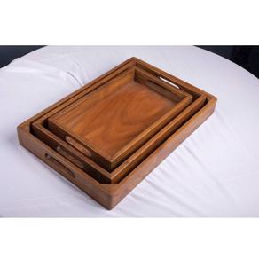 Plateau de service en bois d'acacia fait à la main avec finition laquée, design portable, moderne, à un seul niveau, pour le bureau, les boissons, les aliments et la vaisselle - Product Image 1
