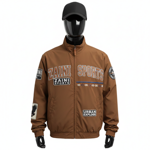 Veste coupe-vent de haute qualité Couleur marron Avec logo personnalisé Broderie Patch et impression par transfert thermique Veste coupe-vent pour homme - Product Image 1