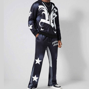 Survêtement grande taille pour hommes avec lettre personnalisée et impression d'étoile Pantalon de survêtement à capuche respirant avec fermeture éclair - Product Image 2
