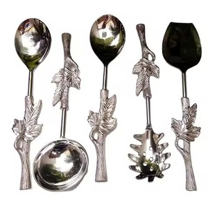 Tige avec poignée en feuille Cuillères de service Poignée décorative Rose Acier inoxydable Dessert Couverts Salade Cuillère à café - Product Image 1